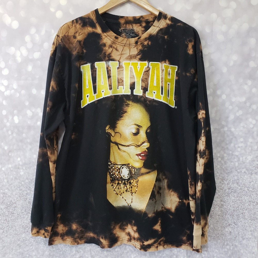 AALIYAH 90's Hip Hop Artist Brown Tie Dye Long Sleeve Shirt Size X-Large Adult